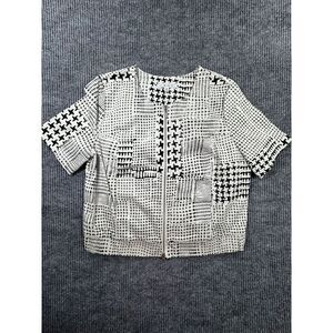 Cabi Jacket Womens Medium Black White Geometric Coupe Bomber  Patchwork Full Zip